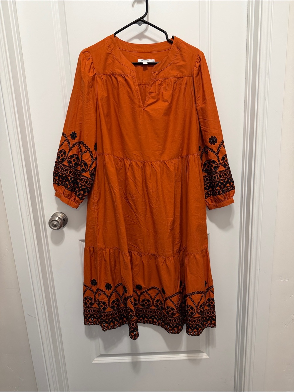 Chico's Orange Midi Dress with Black Embroidery